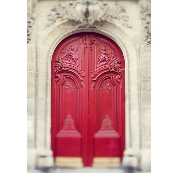 Red Door, Paris - Will You Take the Red Door or the Blue Door - Romantic Fine Art Paris Photography, Valentine - Set of Two 5x7 prints