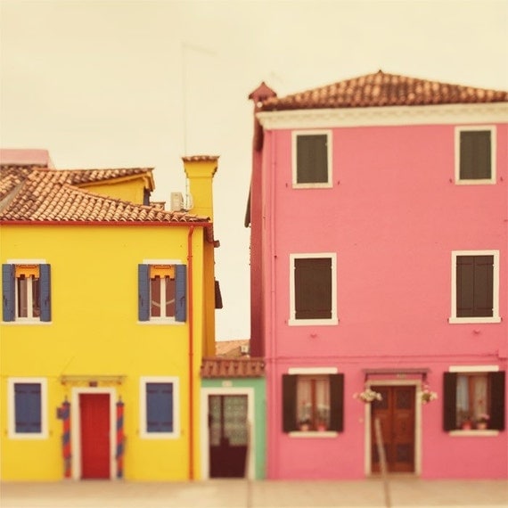 Burano Photograph, Spring Pastel Wall Art, Italy Photography, Yellow, Pink, Burano, Pastel Wall Decor, Italy Print - C'mon Get Happy