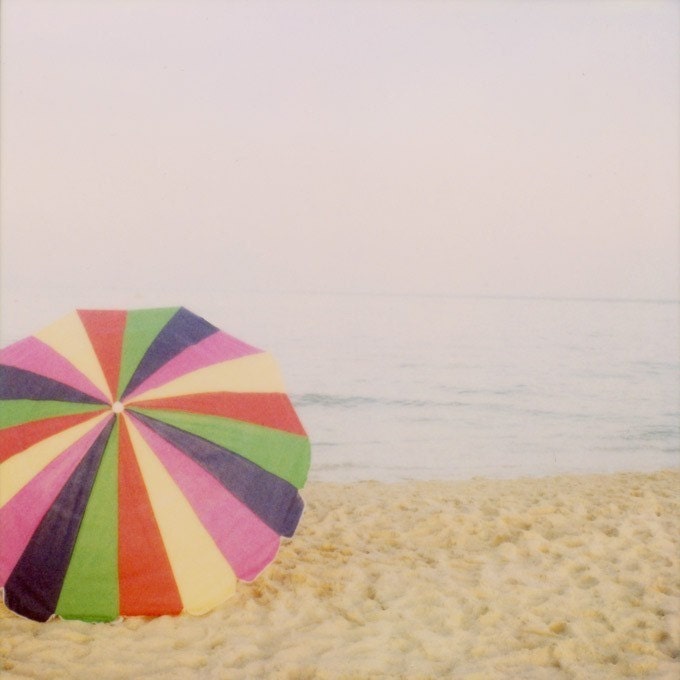 Beach photograph - UmbreLLa - Stripes, Pastel Pink, Candy Colors, Summer Vacation, Sea, Nursery Art, Child's Room Decor