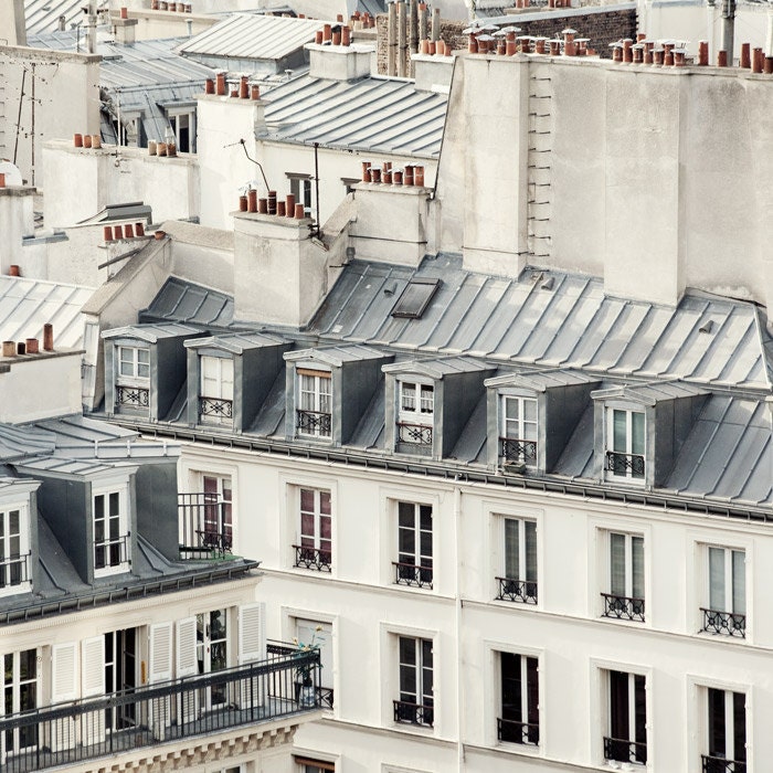 Paris Rooftops - Paris photography - Rooftop Soliloquy - Winter White, Ivory, Muted, Gray, Travel photography