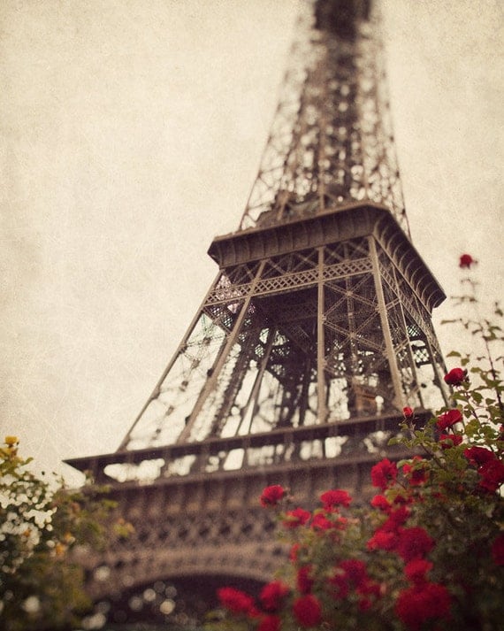 Eiffel Tower photograph, Romantic, Travel, France, Europe, Spring - The Iron Lady with Flowers - Paris, France