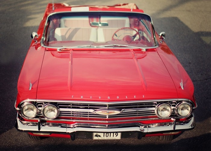 Candy Apple Red Vintage Car Photos, Retro, Fine Art Photography, Father's Day, July 4, Red and White - Zoom zoom - Set of four 5x7 prints