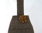 Brown Herringbone Wristlet Upcycled from a Suit