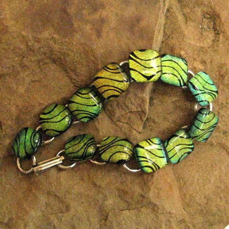 Tiger Stripe Fused Glass Bracelet Dichroic Fused Jewelry Zebra Stripe Glass Bracelet - Eye of the Tiger