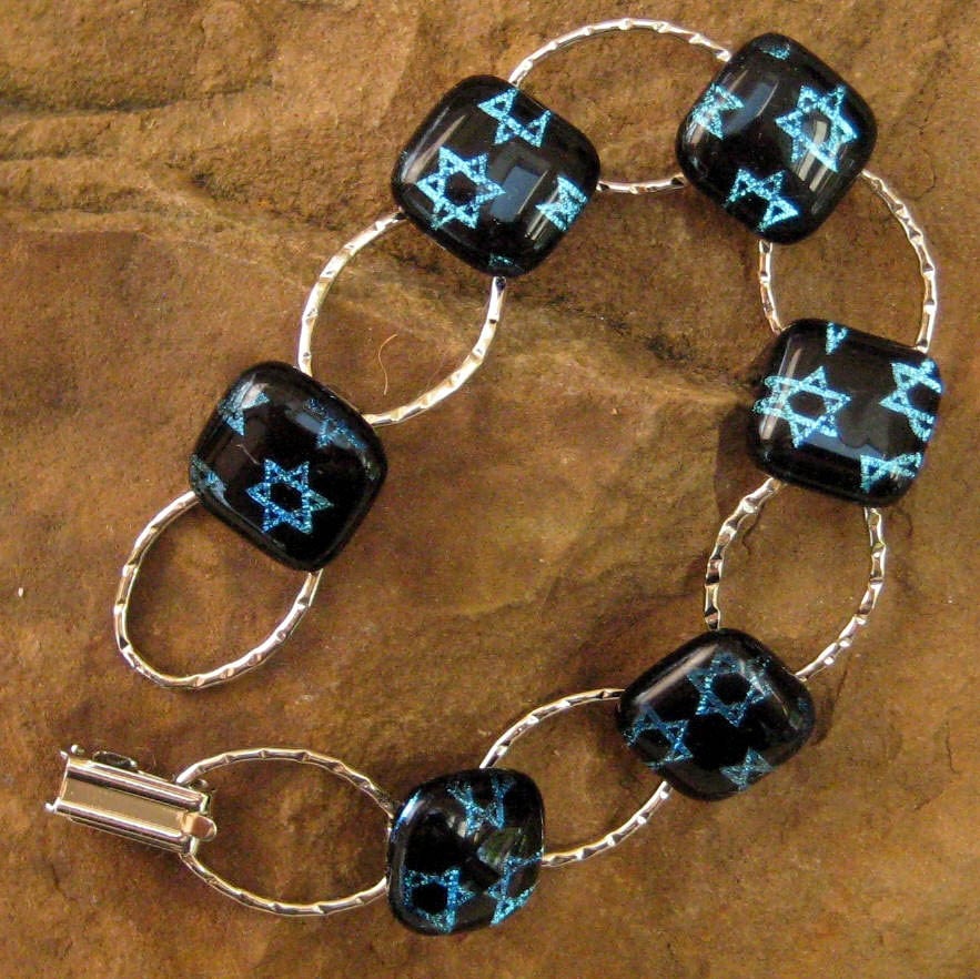 Star of David Dichroic Glass Link Bracelet - Turquoise Bracelet