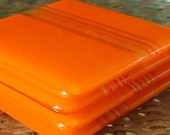 Fused Glass Coaster Set of Four -- Vibrant Melon Orange