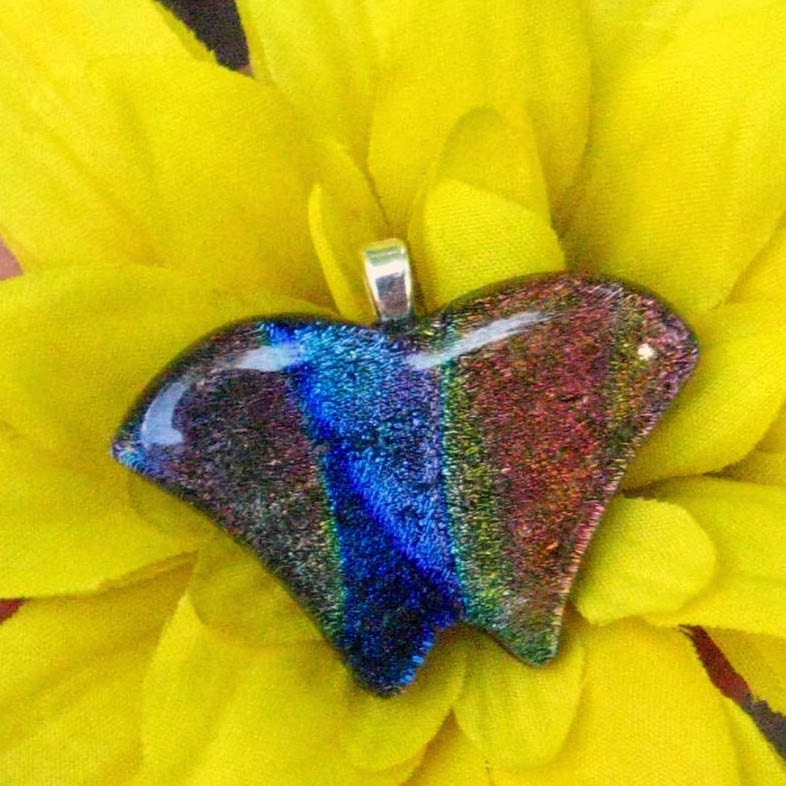 Butterfly Fused Glass  Dichroic Pendant, Dichroic Jewelry Pendant, Fused Glass Pendant