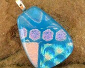 Blue Dichroic Fused Glass Pendant, Turquoise  Dichroic Glass Pendant