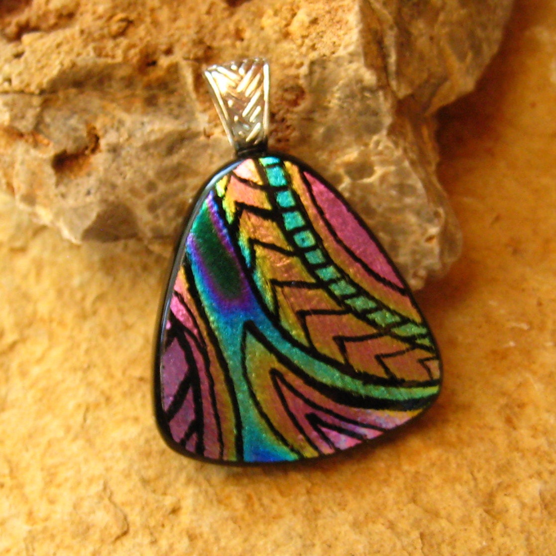 Dichroic Fused Glass Zentangle Pendant, Fused Glass - Southwest