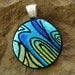 Dichroic Fused Glass Zentangle Pendant, Hand Etched Fused Glass - Cool Southwest