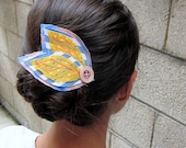 Yellow Mesh Leaves Blue and White Striped Pink Tie Dye Hair Barrette - pheajean