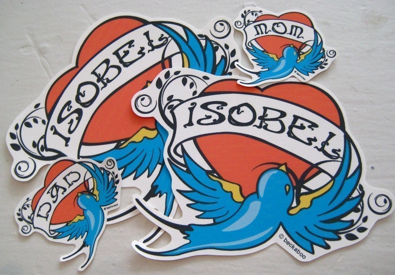 Classic NAME Tattoo t-shirt Transfer-set of 4 - 2 Large 2 Small