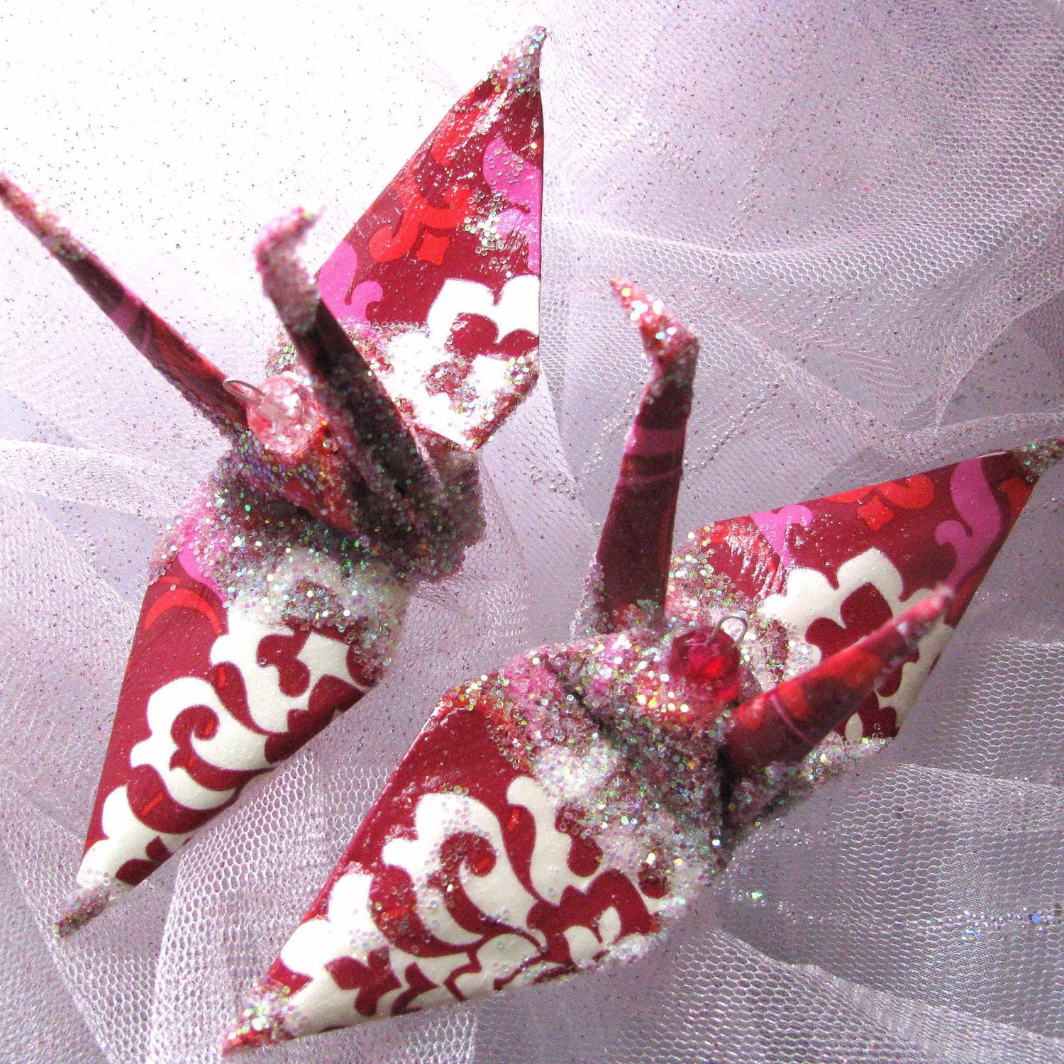 Pink Florentine Peace Crane Wedding Cake Topper Party Favor Origami Christmas Ornament Japanese Paper Bird Decoration