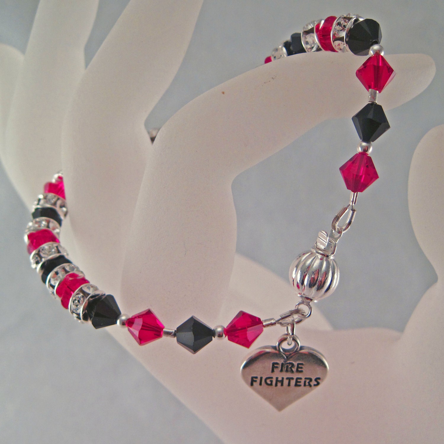 Red and Black Swarovski Crystal Bracelet to Honor Firefighter