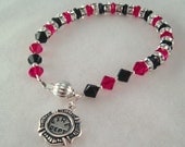 Black and Red Swarovski Crystal Bracelet with Maltese Cross