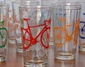 MEGA SUPER BIKE PARTY - screen printed bicycle pint glasses, set of 8