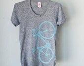 SALE- Large - Vital bicycle - women's Tri-Blend tee, turquoise on athletic gray