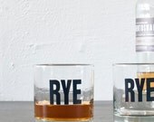 RYE - hand printed rocks glasses, set of 2