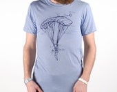 Large - Parachute - Men's screenprinted T-Shirt, navy on heather blue
