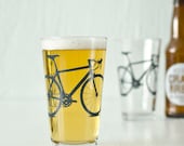4 bike pint glasses, charcoal gray bicycle