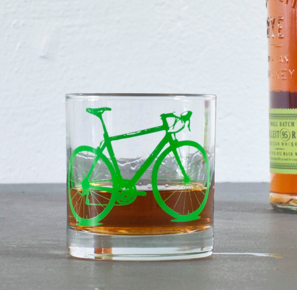 2 bicycle rocks glasses, bright green bike