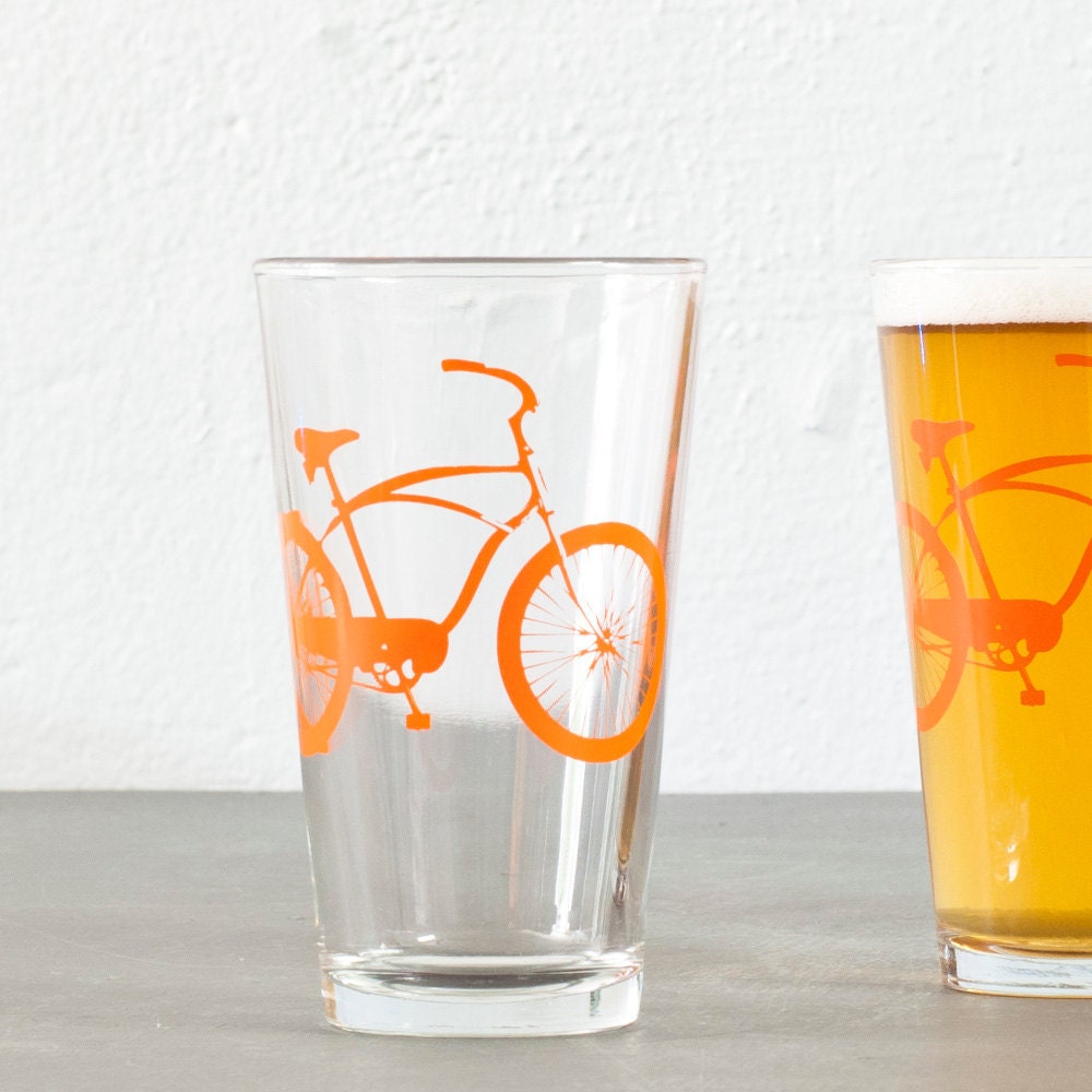 4 cruiser bike pint glasses,orange bicycle