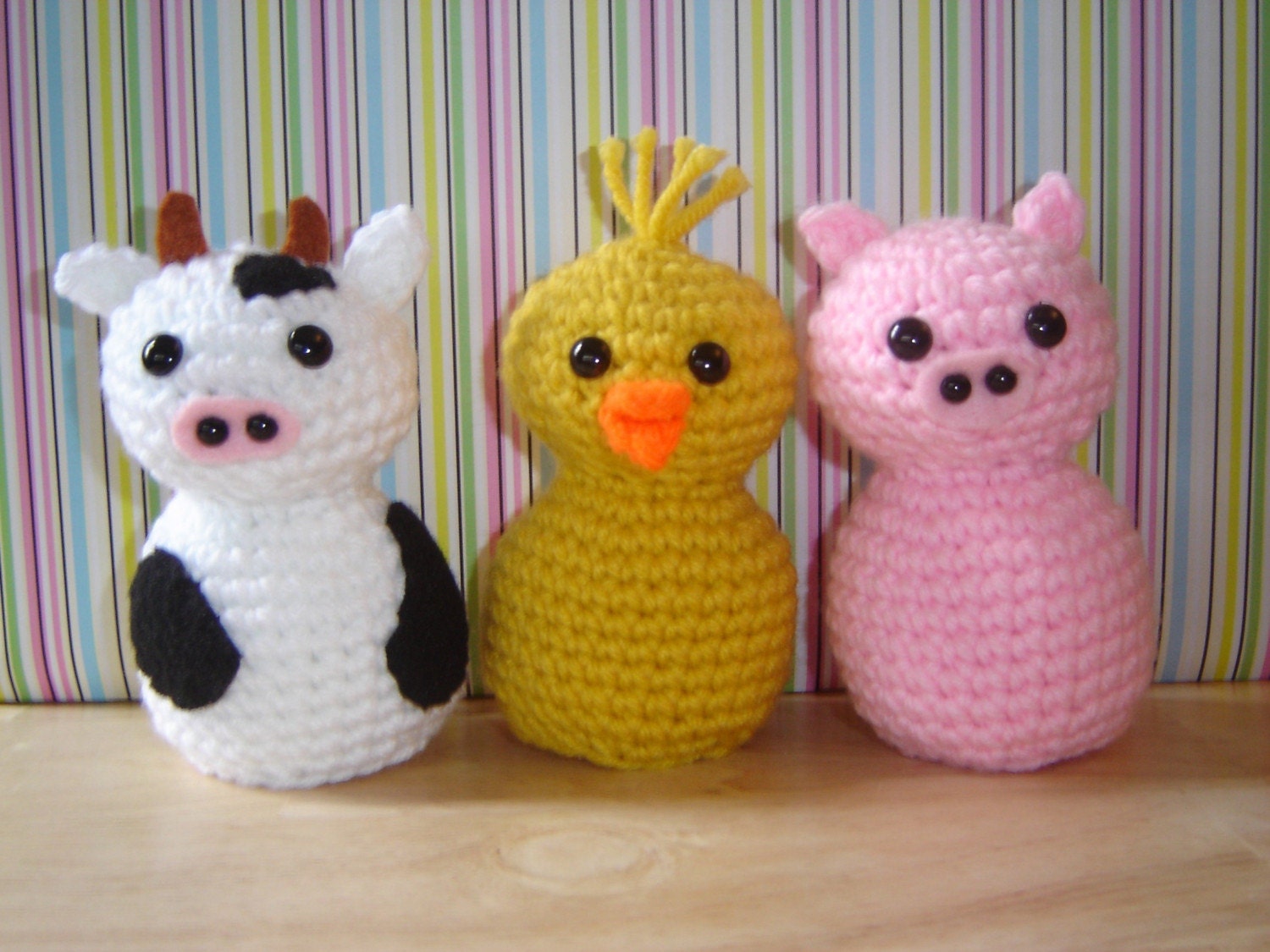 CROCHET PATTERN - Cubicle Critter I - Cow, Chick and Pig