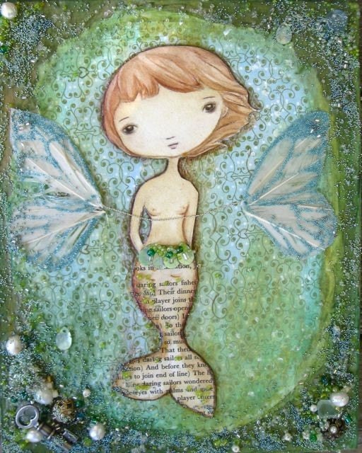 Mermaid Print of Mixed media art 8x10 Sunken Treasures