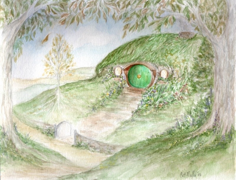 Bag End - Original painting of Hobbit Hole - darklingwoods