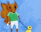 Out Walking My Chick- Original Acrylic Painting - Marked way the heck down