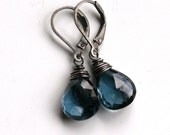 Blue Topaz Earrings . December Birthstone Earrings . Sterling Silver