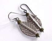 Gaspeite Earrings . Silver Leaf Green Gemstone . Sterling Silver
