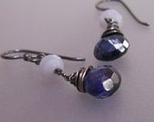 Kyanite Dangle Earrings . Blue Lace Agate Gemstone Earrings . Sterling Silver