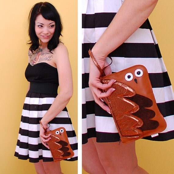 Who-Who Brown and Copper Owl Zip Pouch