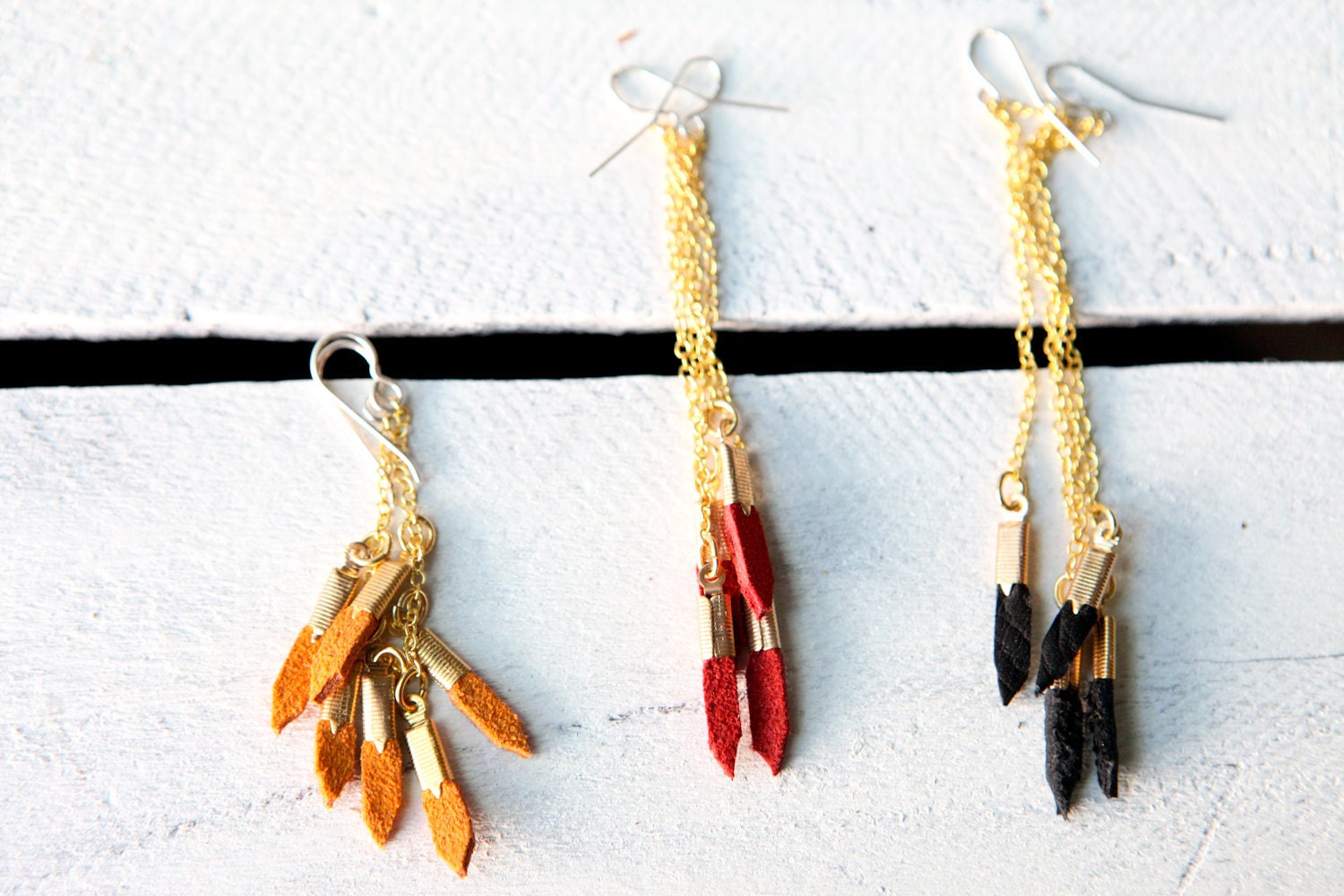 pumpkin love - leather and chain earrings