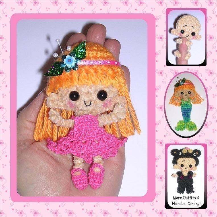MARNIE the Pocket Size Doll Digital PDF Crochet Pattern   6th Milk Cap Cutie  by Peggytoes Mermaid Frilly Dress & Shoes Included