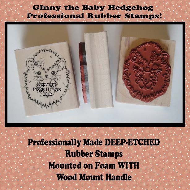 SALE Professionally Made Baby Hedgehog Hedge Hog Rubber Stamp Mounted on Wood with foam by Peggytoes