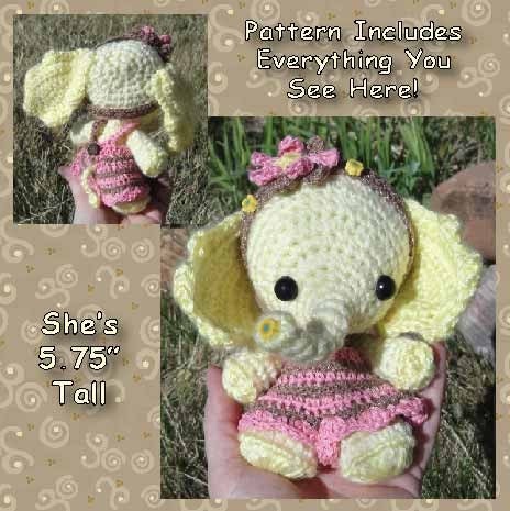 SALE Digital PDF Chiffon the Little Lemon Elephant Crochet Pattern Stuffed Doll Toy by Peggytoes