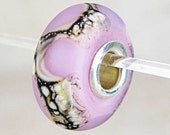 Artisan Handmade Lampwork Glass Bead European Charm Style for Bracelets Sterling Silver Core Pink Velvet