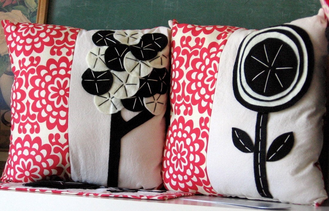 Sale - 2 - Black Flower and Tree Pillows
