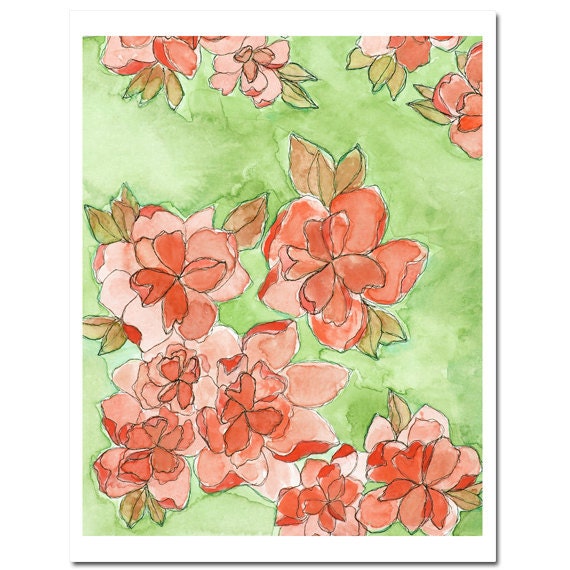 Scattered Blooms in Pomegranate--8"X10" Fine Art Print