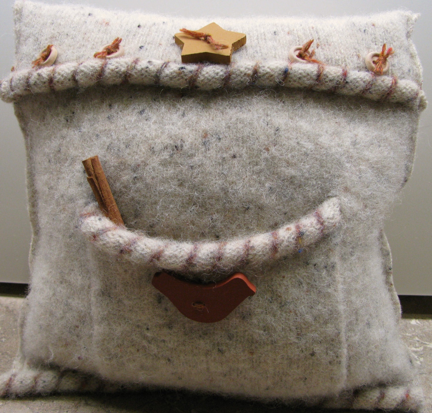 Upcycle Recycled Felted Wool Sweater Pillow Handmade