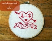 custom 'i love us' cross-stitch pattern