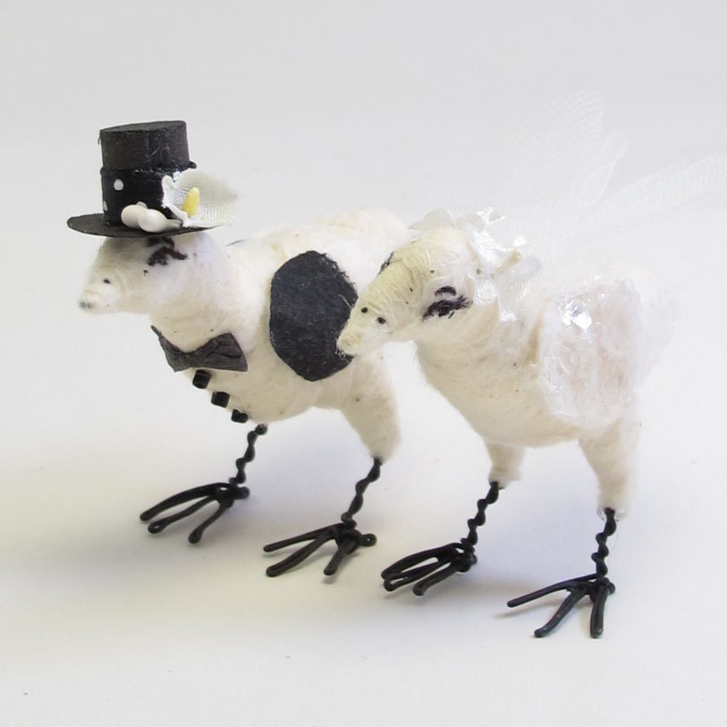 Vintage Style Spun Cotton Love Birds Wedding Cake Topper Made to Order
