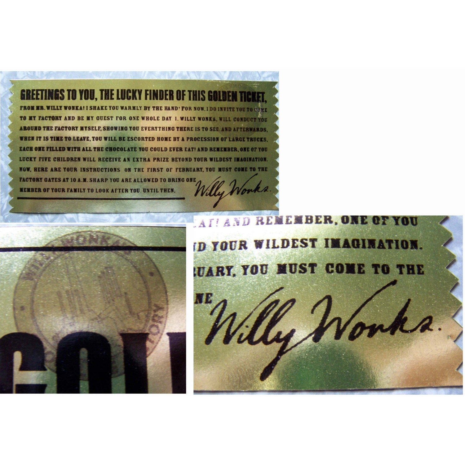 Golden Ticket from Willy Wonka and Charlie and the Chocolate Factory 2 Tickets expertly reproduced