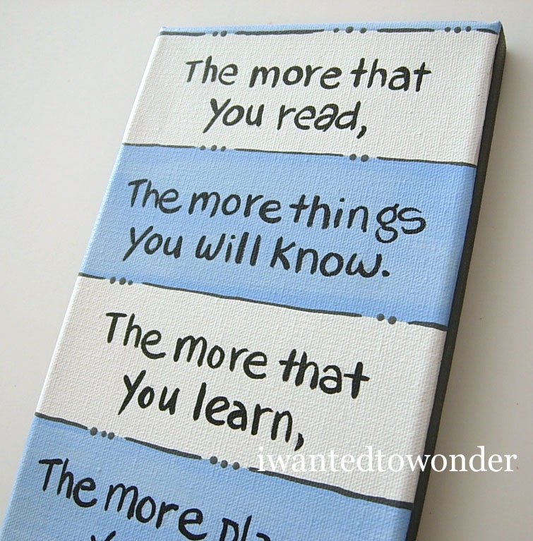 Dr. Seuss Kids Wall Art .  Blue and White ... hand painted Artwork for kids .Painted and Ready to Ship