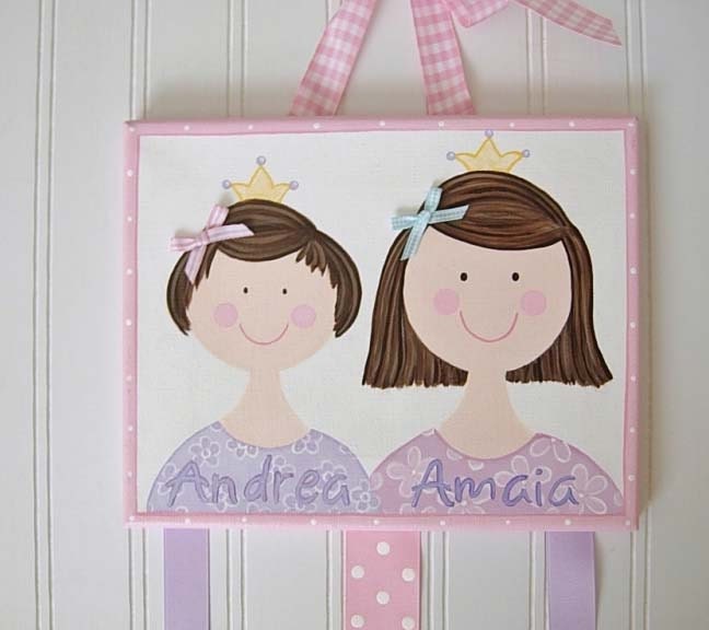Sisters Wall Art Custom .. 2 or 3 Girls kids Hair Bow and Barrette HOLDER twins shared room  .. made for you after order