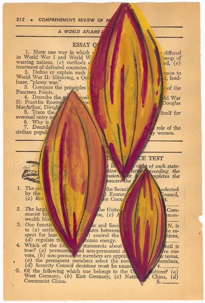 Retro Pods (Neutral) - Original Painting on Antique Book Paper