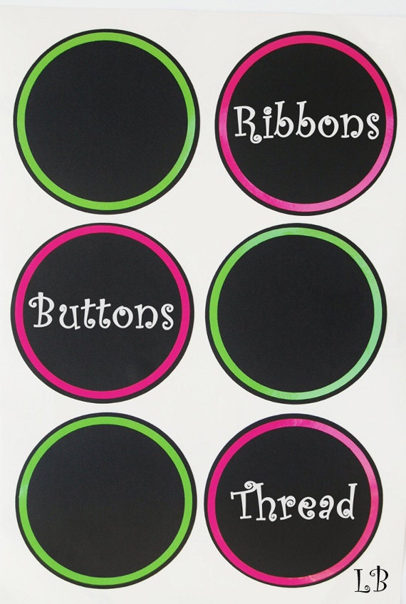 Chalkboard  Round Labels -  with Color Trim - Set of 6