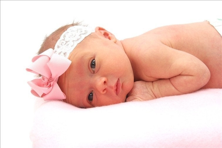 3 Baby Infant Newborn Hairbow Lace Headbands Hair Bow Custom Boutique
